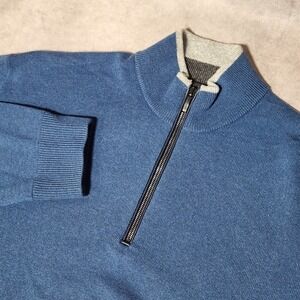 Greyson Mens XL Blue Wool Cashmere Blend 1/4 Zip Sweater Mock Neck Pullover Golf